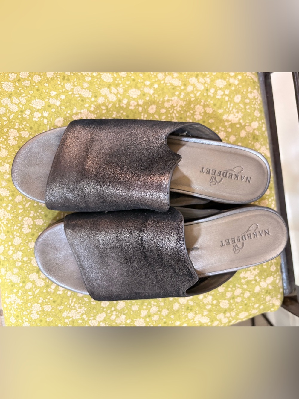 Naked Feet Metallic Charcoal Slide Mules